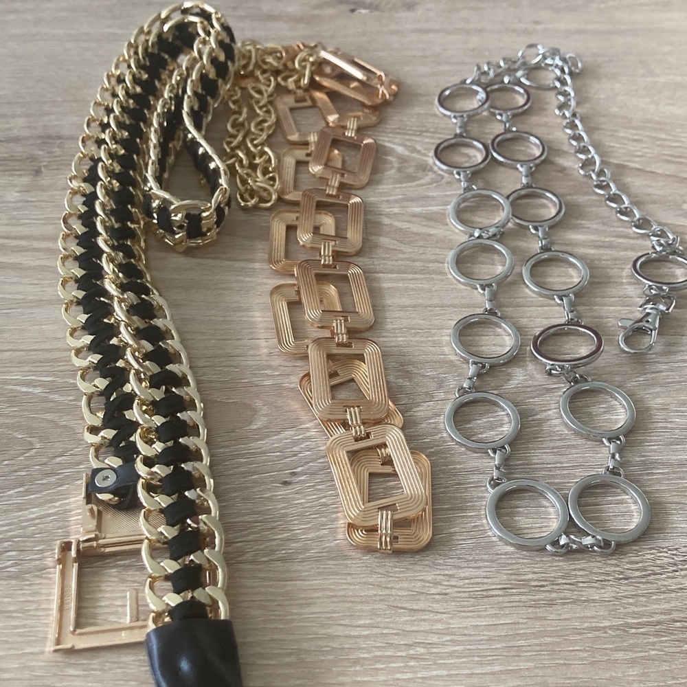 PrettyLittleThing Metallic Chain Belt Duo - Picture 2 of 3